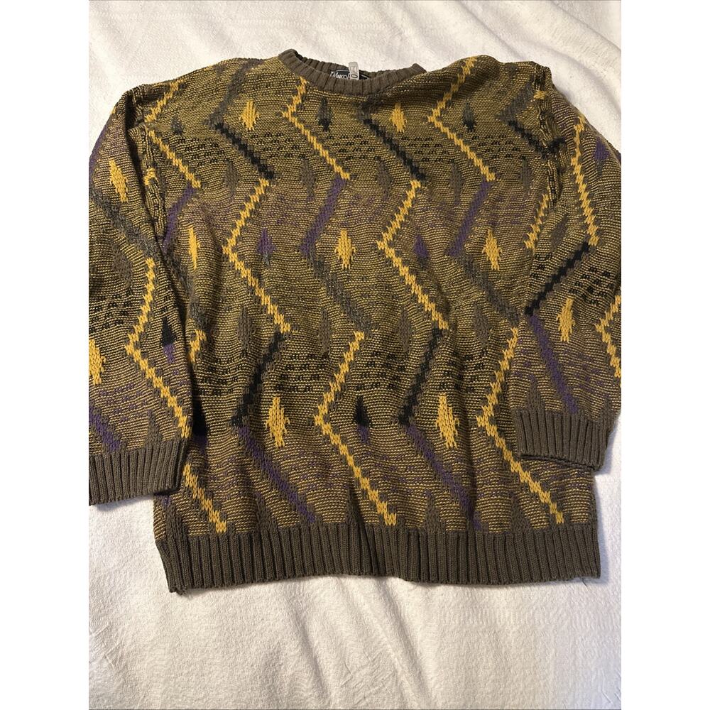 Marco Bandini‎ Vintage Wool Blend 80s 90s Geometric Sweater Size M Purple Gold